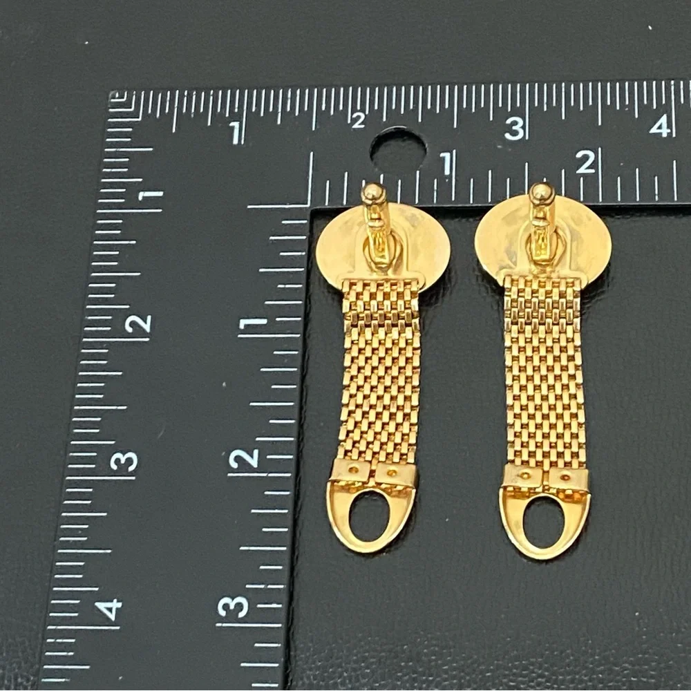 Vintage AVON Yellow/Brown Cabochon Gold-tone Mesh Cuff Links